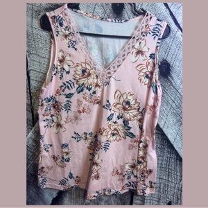 SHEIN Pink Floral Lace Trim Tank Top